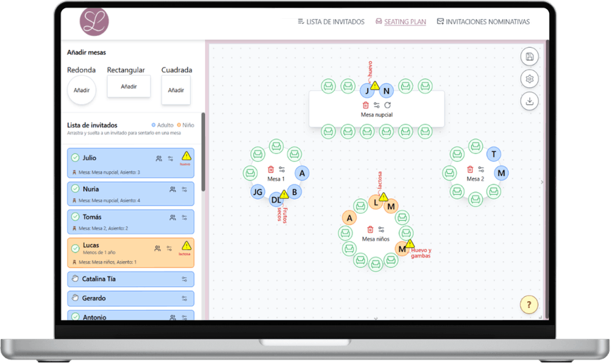 Seating plan interactivo para bodas