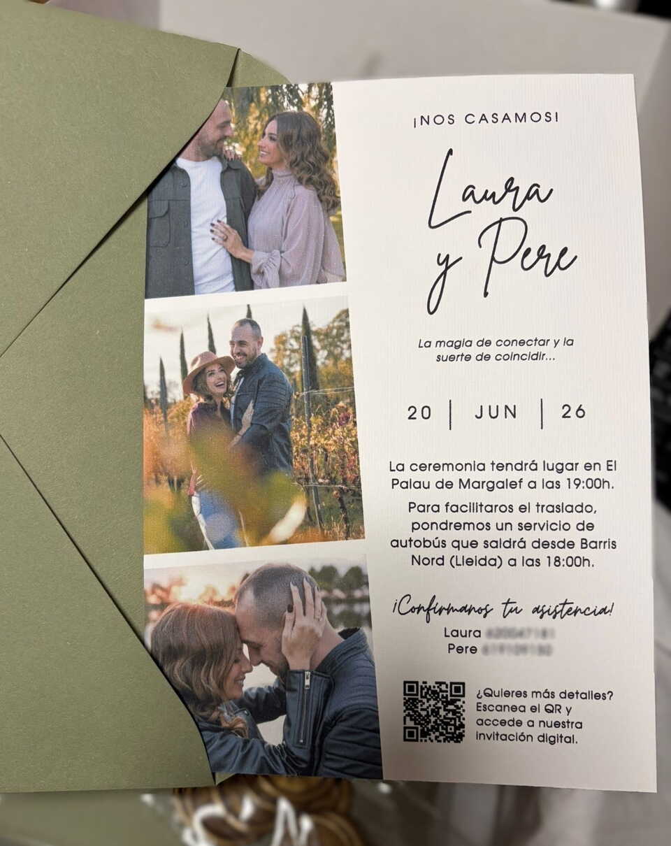 Polaroid-style printed wedding invitation