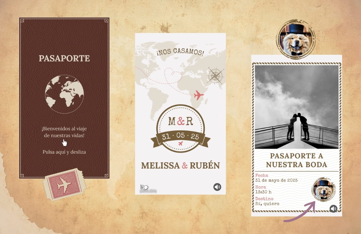 Personalised passport-style digital wedding invitation